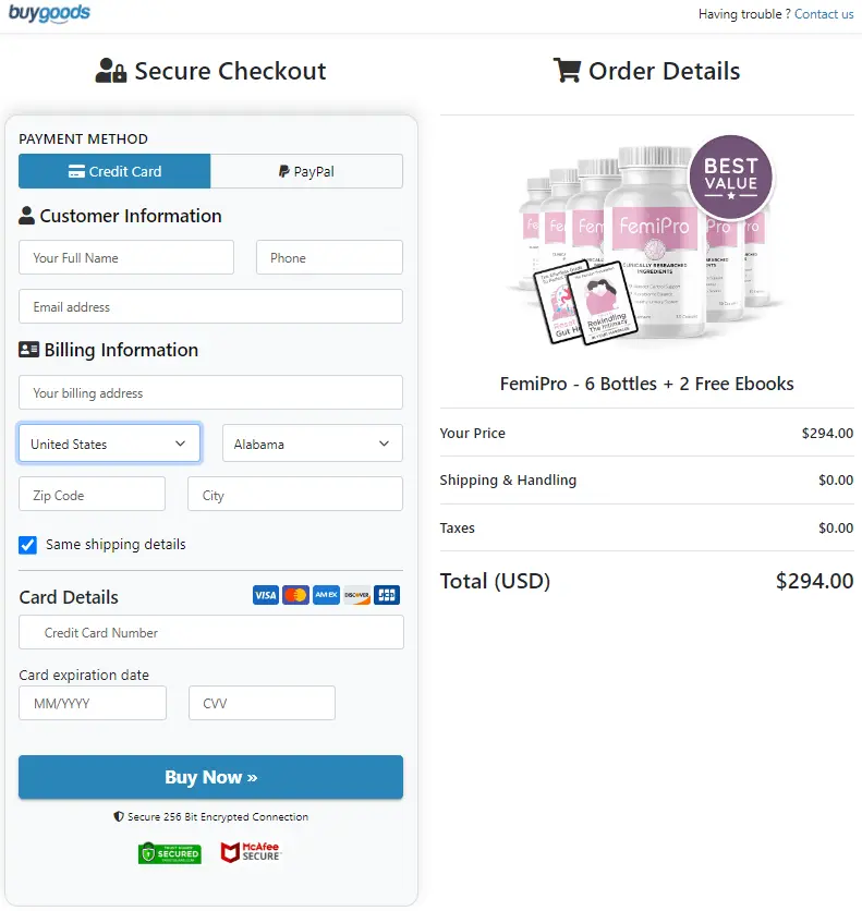 Secure Order Form